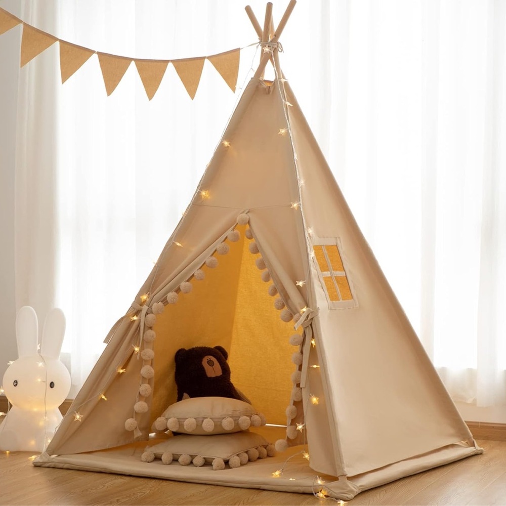 Kids camping themed party - Three light up TeePees with blankets, banners & more